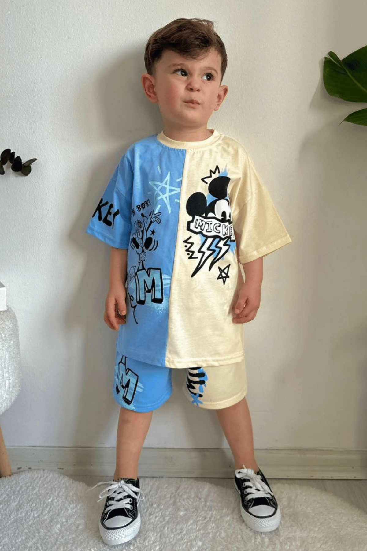 Mickey Mavi Krem Şortlu Takım