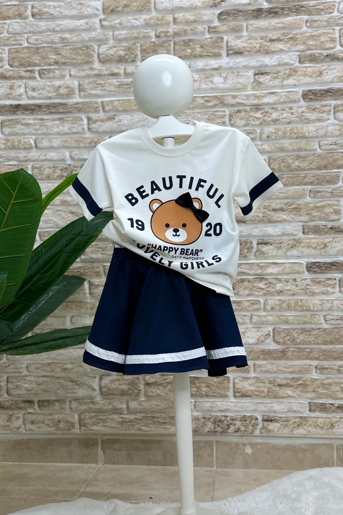 Teddy Bear Baskılı Lacivert Etek Takım