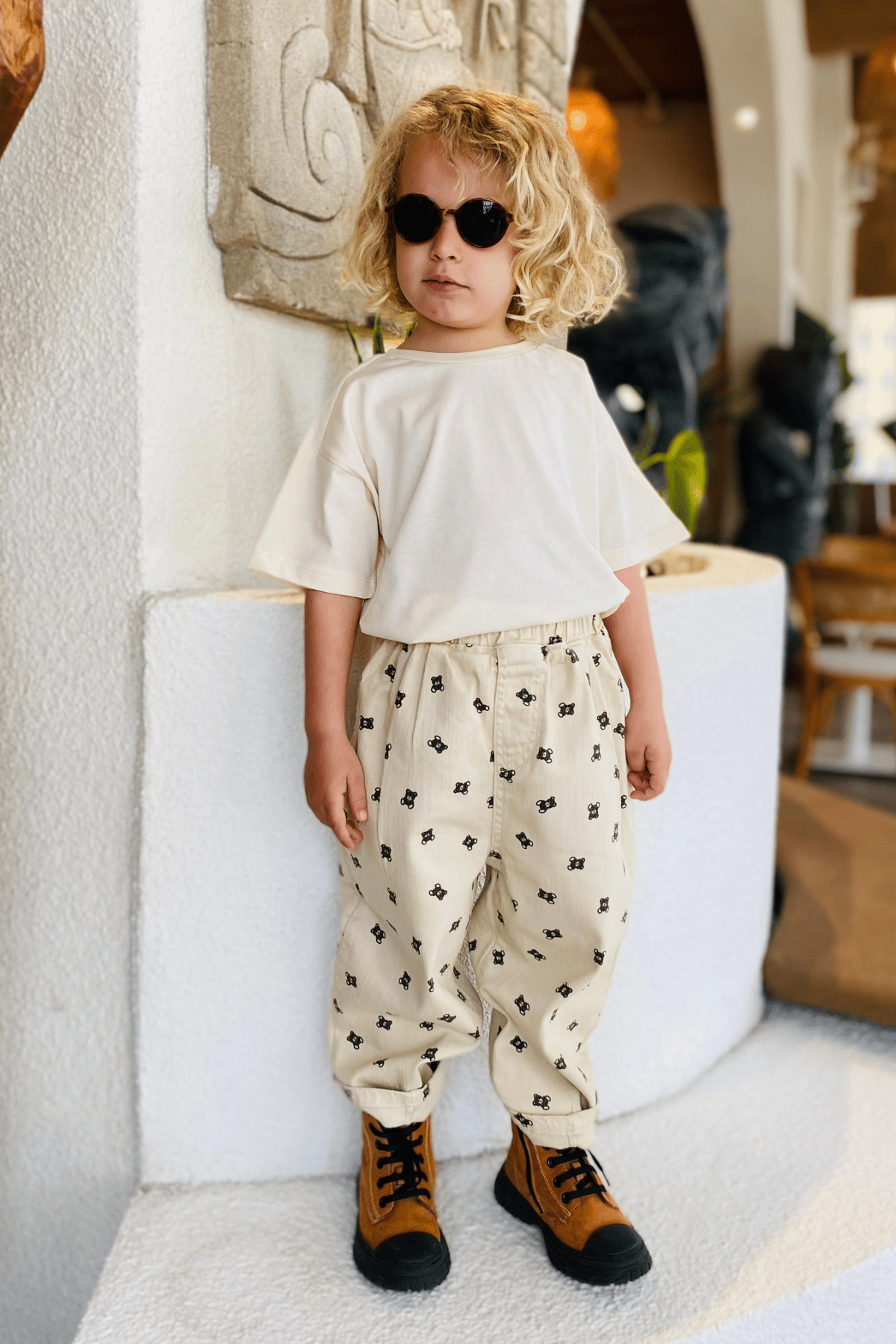 Unisex Krem Ayıcıklı Pantolon & Tshirt Takım