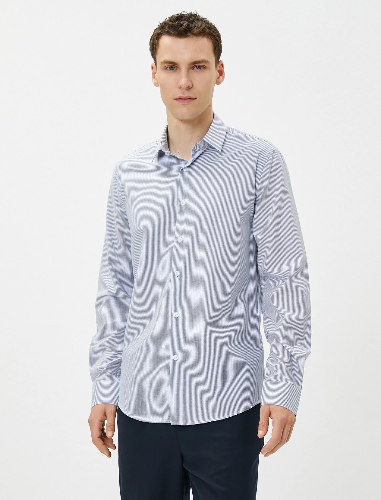 Beyaz Spor Gömlek Slim Fit Klasik Yaka Uzun Kollu BEYAZ/000