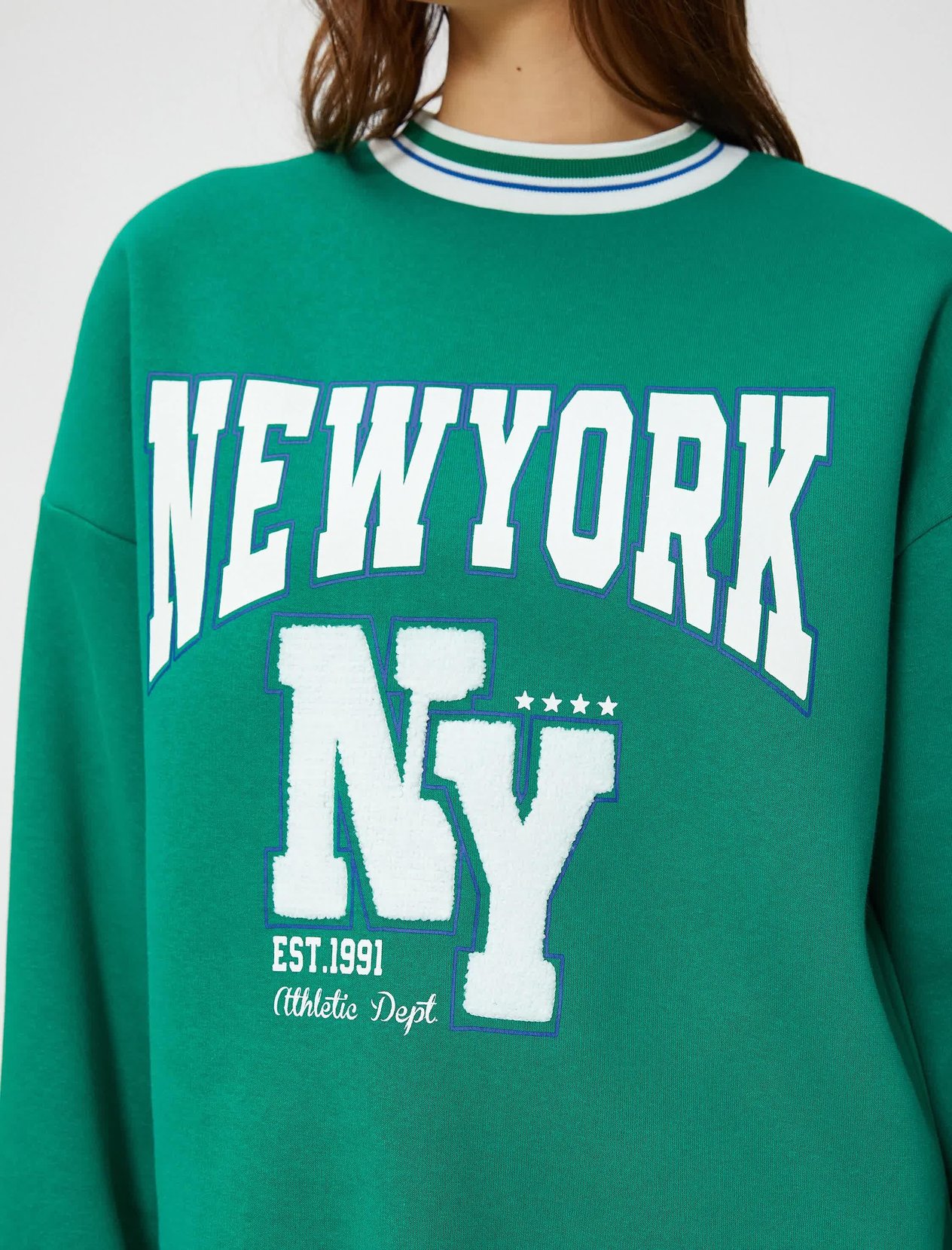 Kolej Sweatshirt Bisiklet Yaka Ribanalı Nakışlı