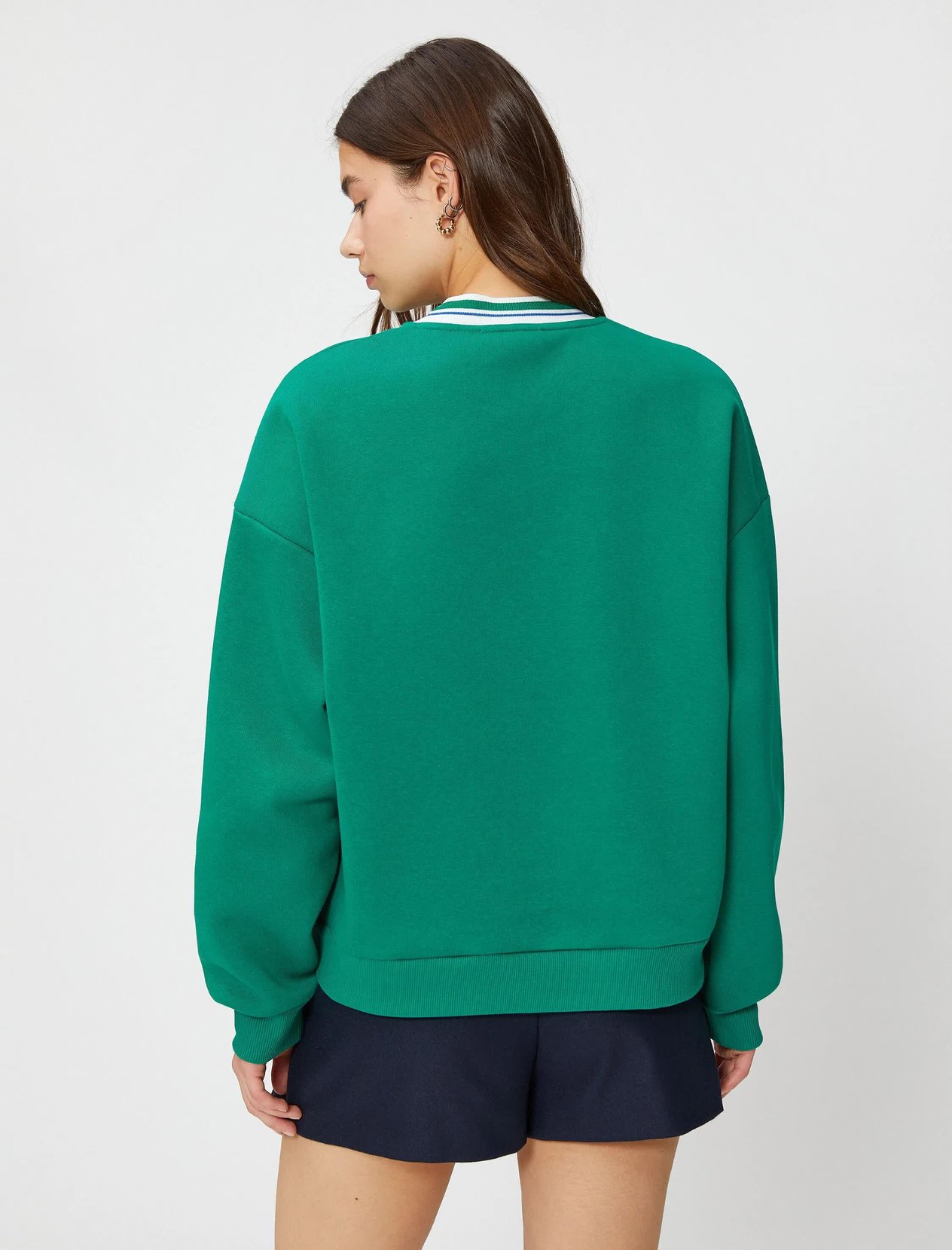 Kolej Sweatshirt Bisiklet Yaka Ribanalı Nakışlı