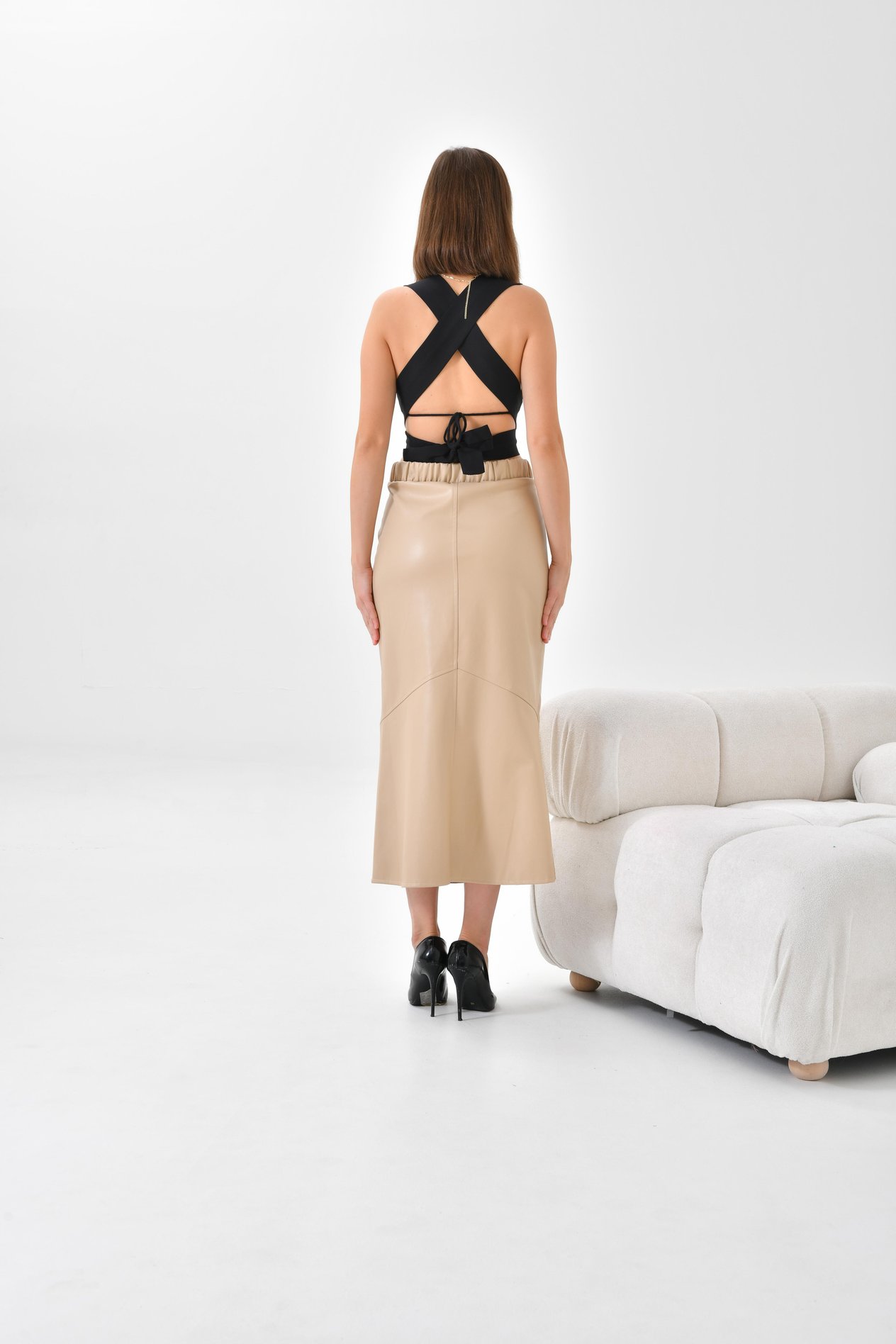 Ftz Women Kadın Deri Etek Beige