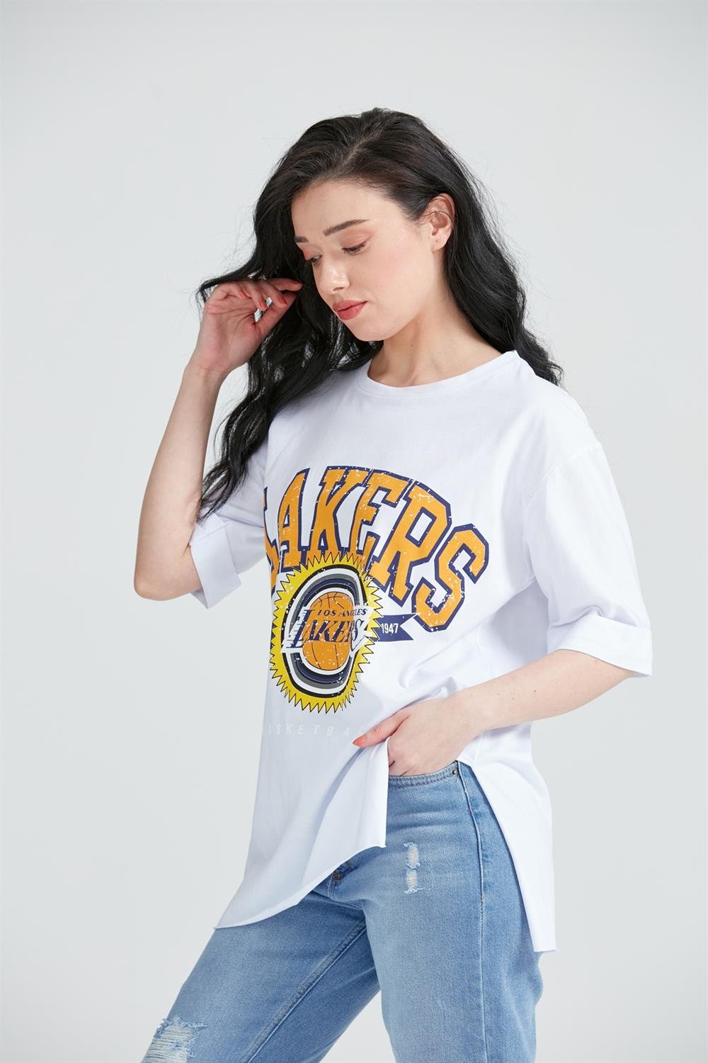 Kadın Baskılı T-Shirt Beyaz