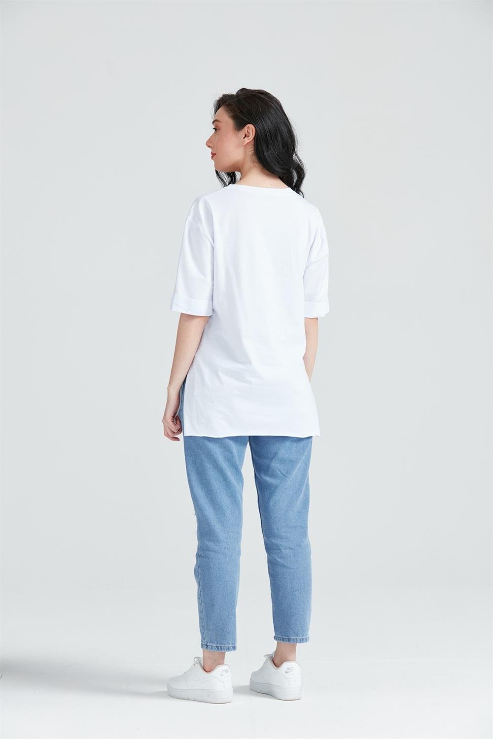 Kadın Baskılı T-Shirt Beyaz