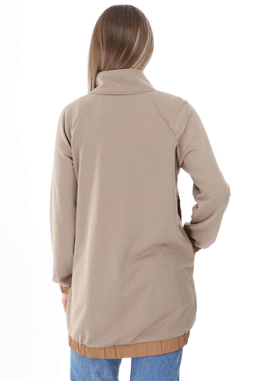 Kadın Cep Detaylı Spor Sweat VİZON