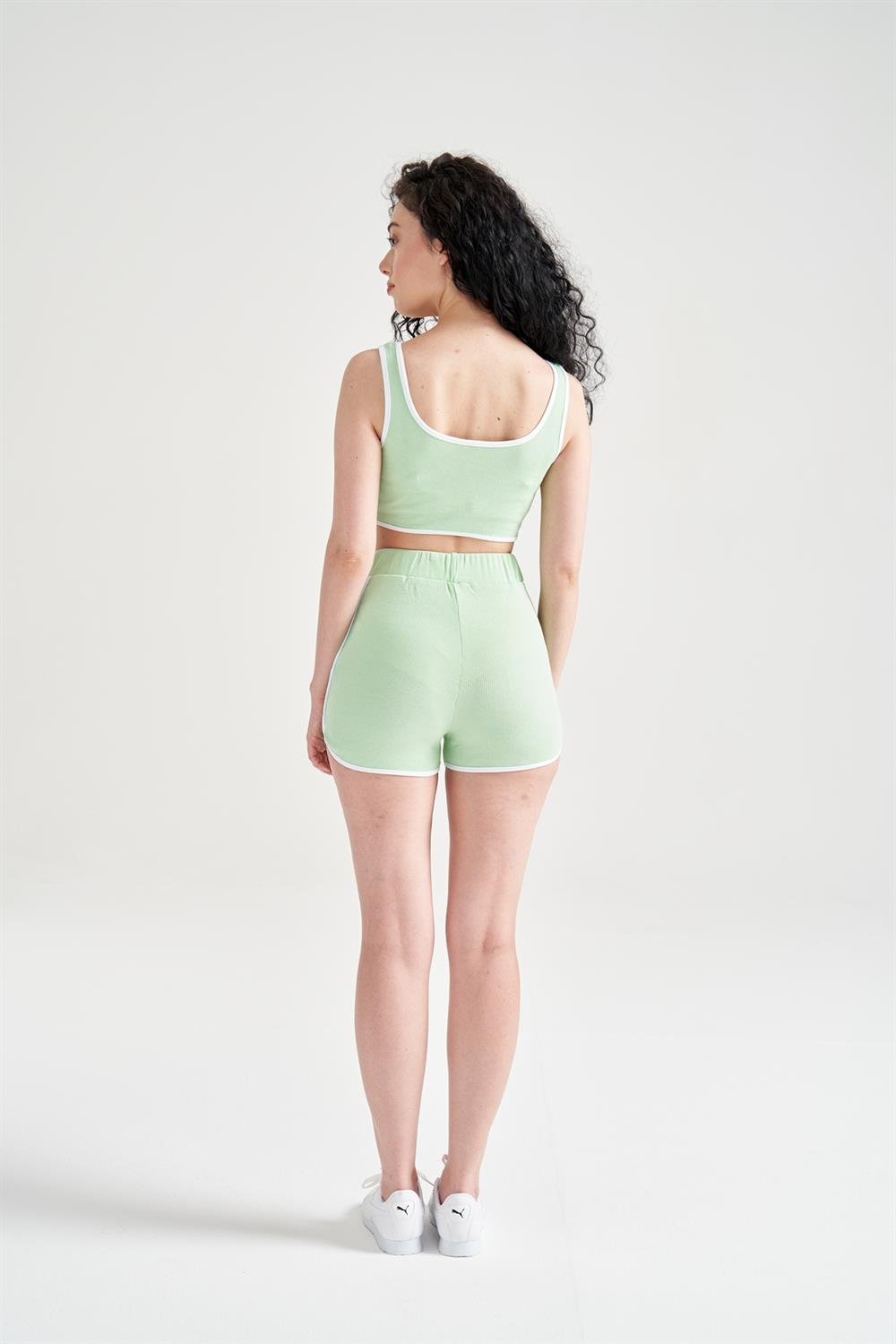 Kadın Crop Büstiyerli Pijama Takımı Yeşil