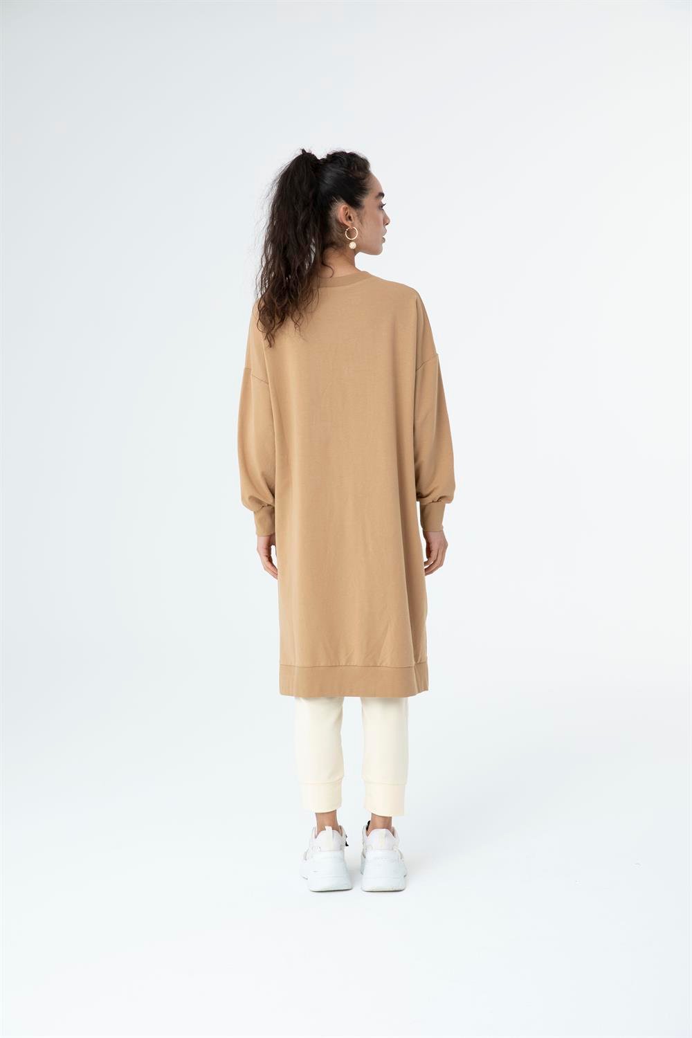 Kadın Düz Renk Uzun Boy Sweat Tunik BEIGE