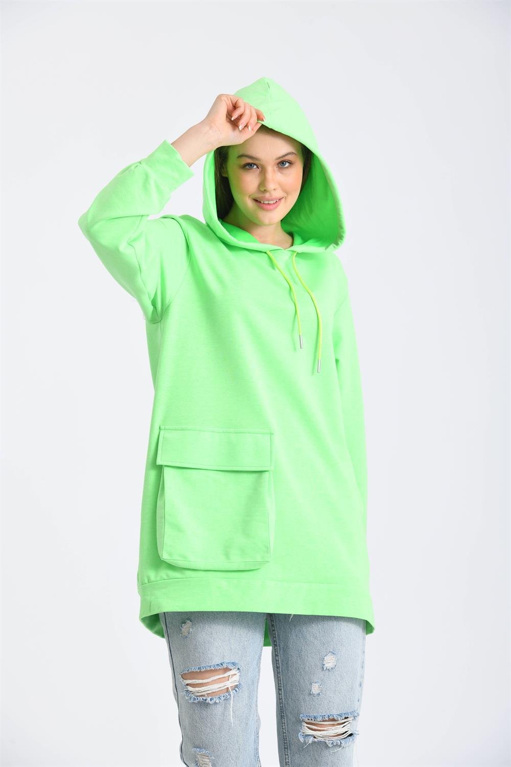 Kadın İki İp Kapşonlu Sweatshirt YEŞİL