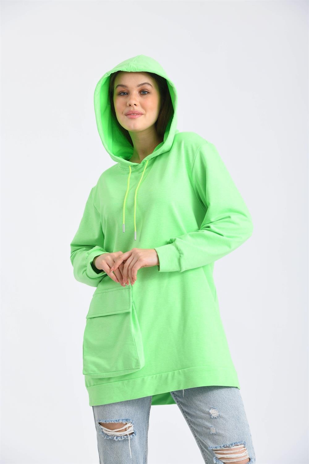 Kadın İki İp Kapşonlu Sweatshirt YEŞİL
