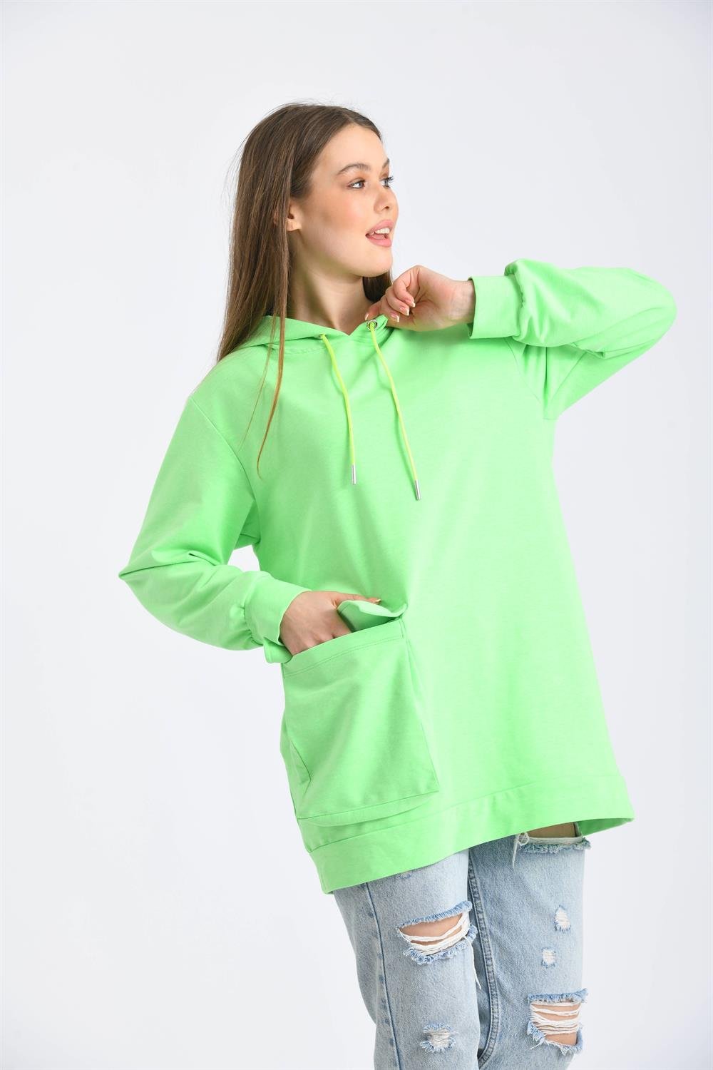 Kadın İki İp Kapşonlu Sweatshirt YEŞİL