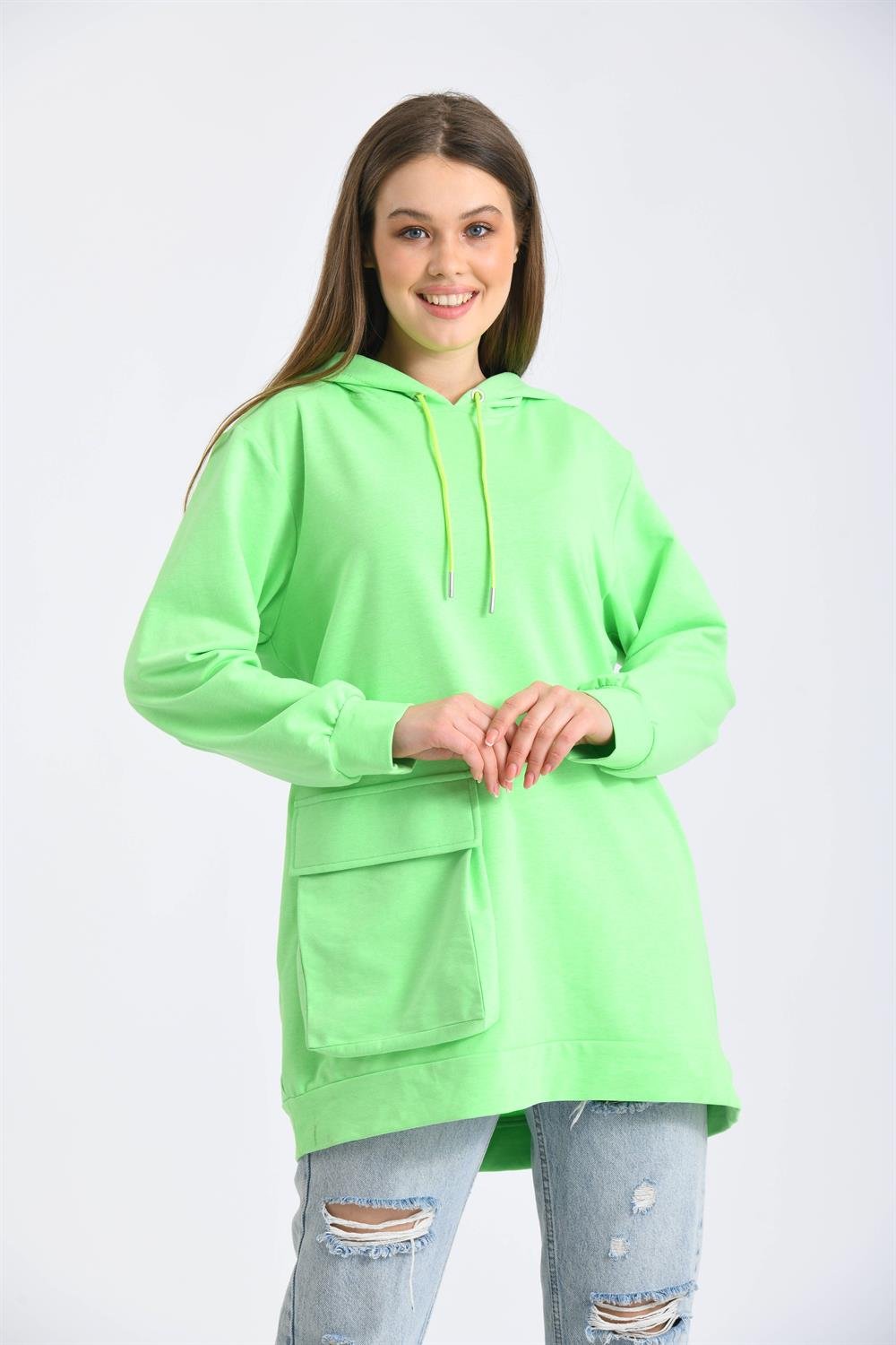 Kadın İki İp Kapşonlu Sweatshirt YEŞİL