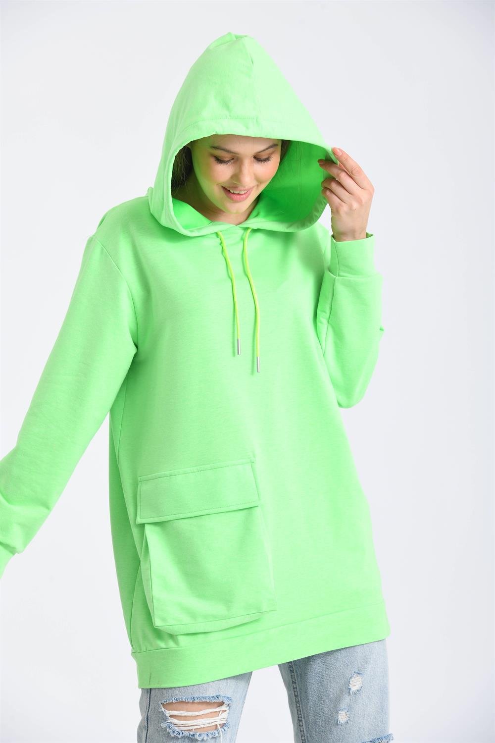 Kadın İki İp Kapşonlu Sweatshirt YEŞİL