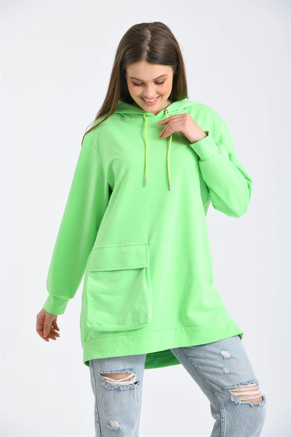 Kadın İki İp Kapşonlu Sweatshirt YEŞİL