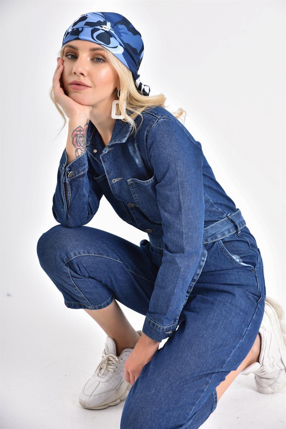Kadın Kemerli Jean Tulum İNDİGO