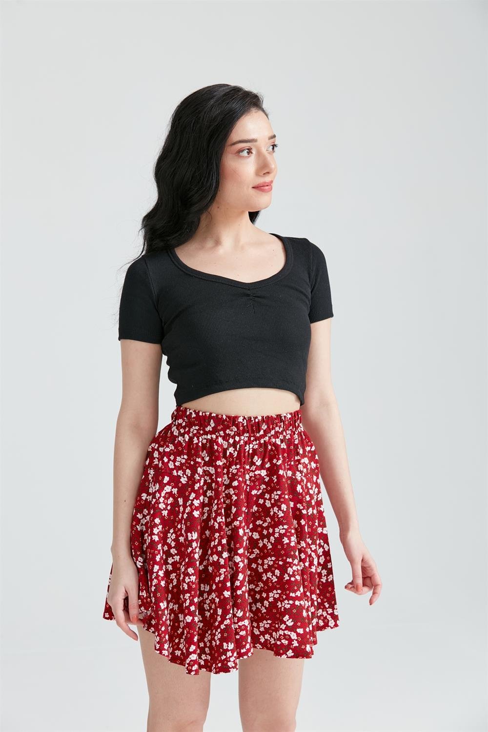 Kadın Kısa kol Basic Crop Top Siyah