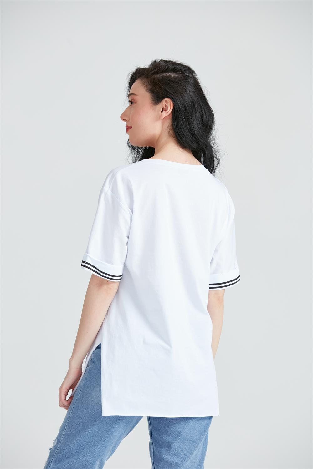 Kadın Miki Mous Baskılı Cepli T-Shirt Beyaz