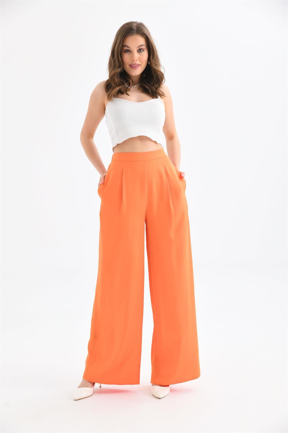 Kadın Saten Pantolon ORANGE