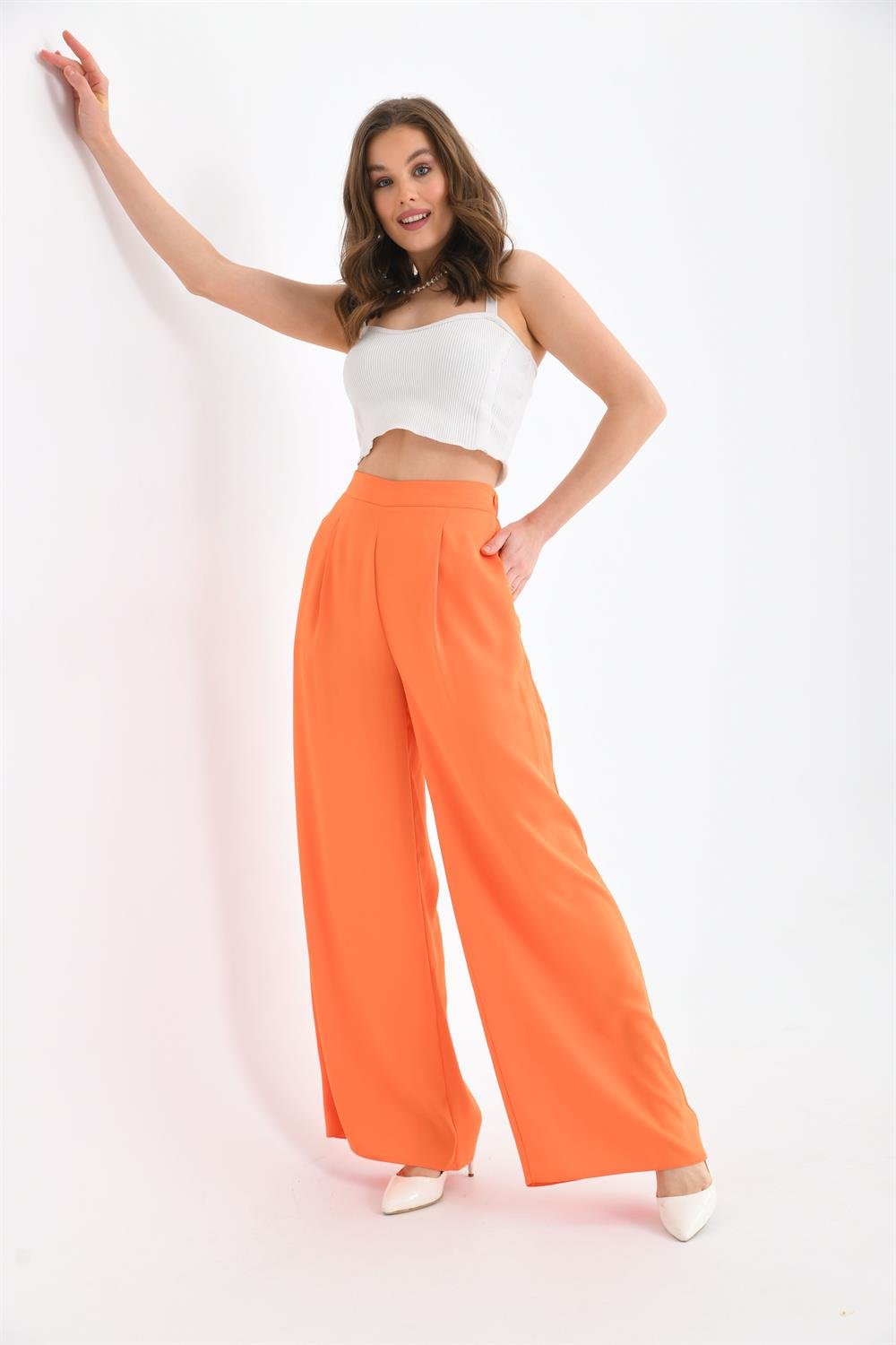 Kadın Saten Pantolon ORANGE