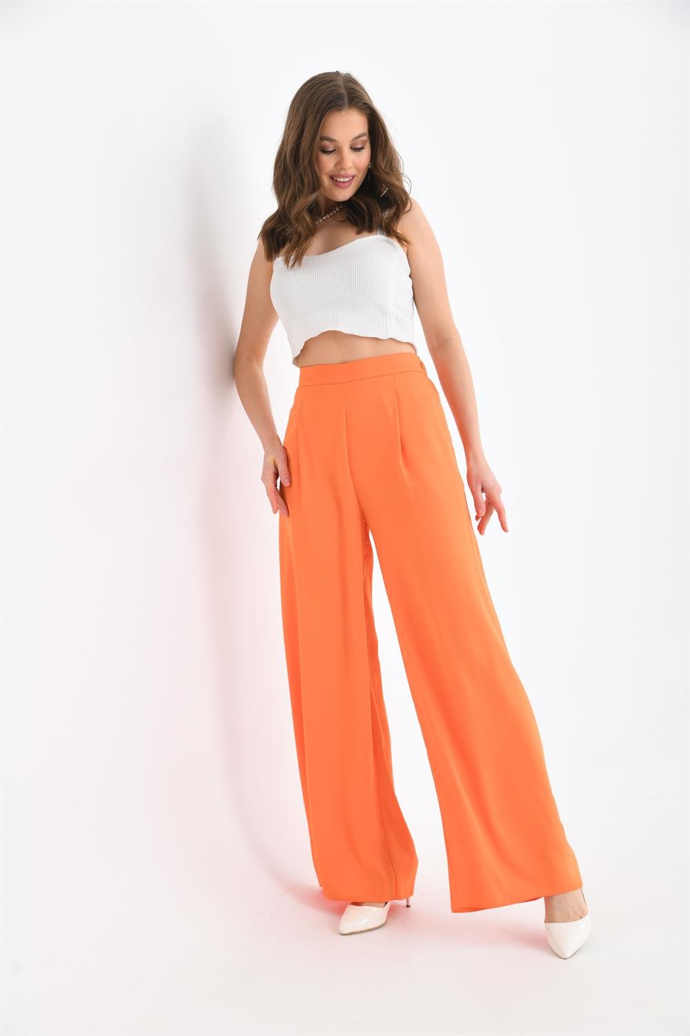 Kadın Saten Pantolon ORANGE
