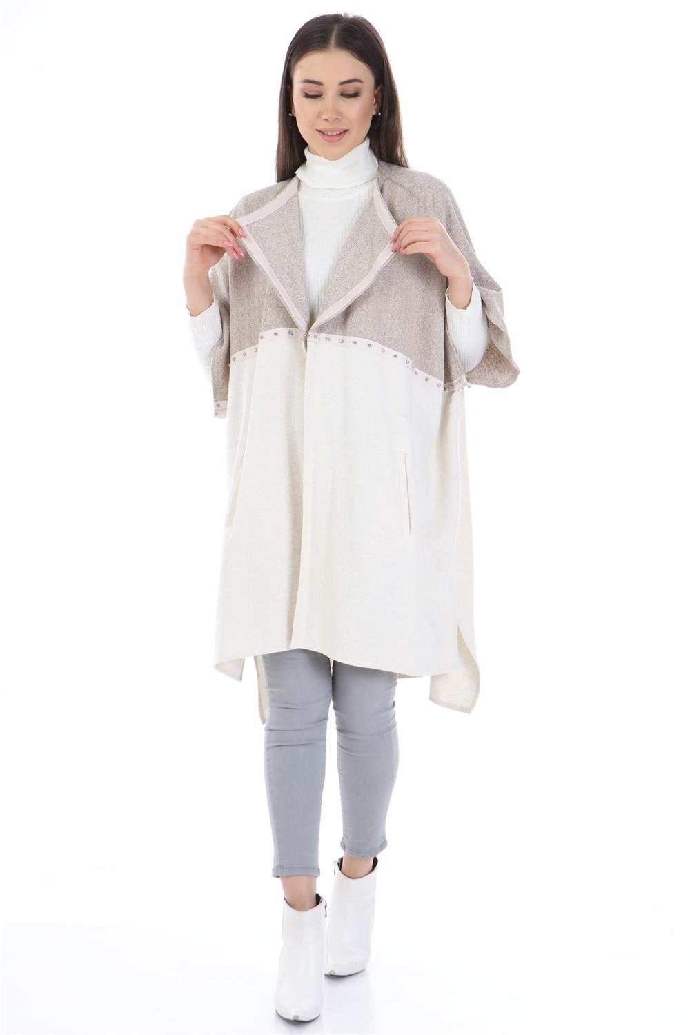 Kadın Taş Detay Panço BEIGE