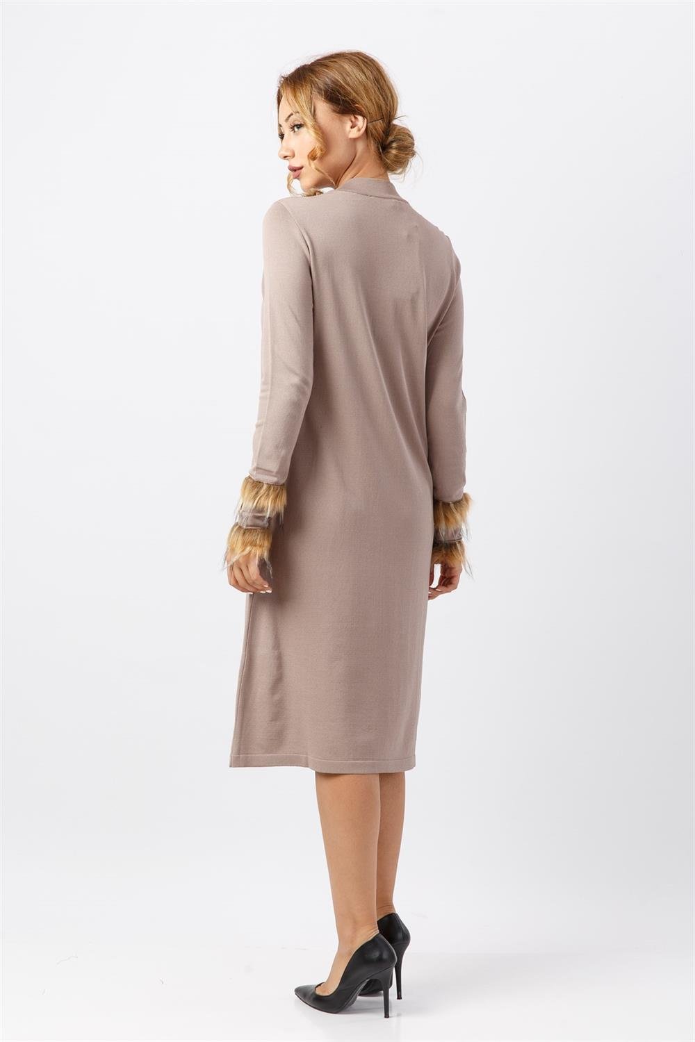 Kadın Yakası Ve Kolu Kürk Detaylı Tunik BEIGE