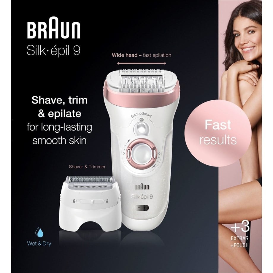 Braun Silk-épil 9 9720 SensoSmart Kablosuz Islak & Kuru 4 Ek Parçalı 2'si 1 Arada Epilatör