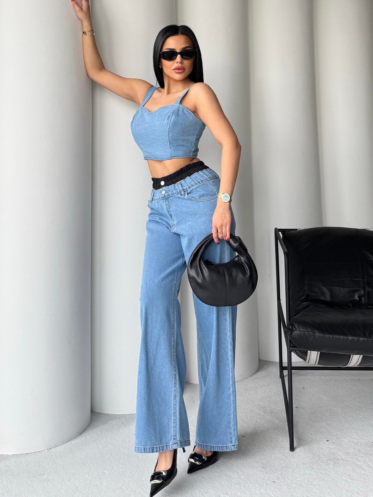 Alix Denim Büstiyerli Takım Mavi