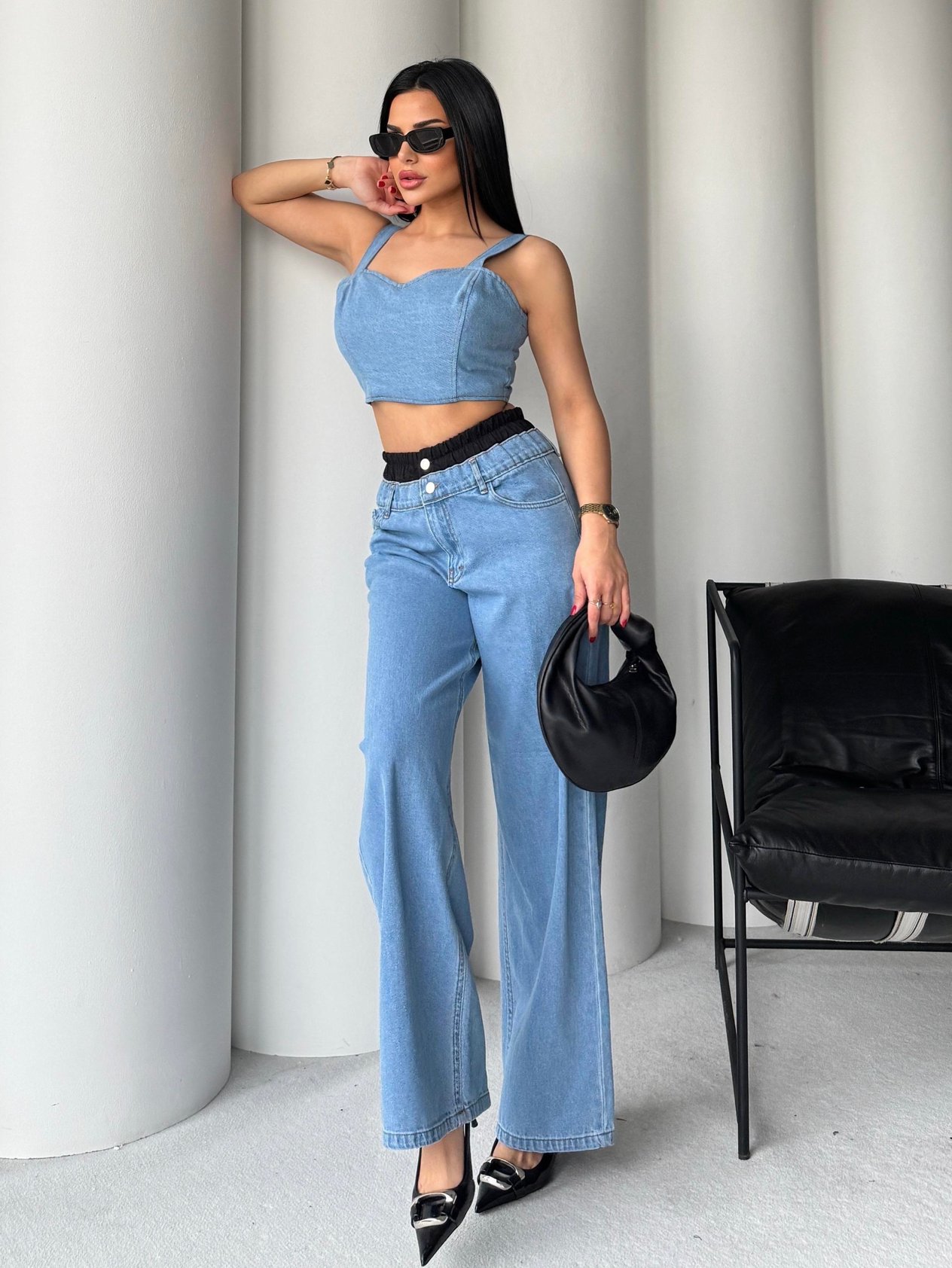 Alix Denim Büstiyerli Takım Mavi