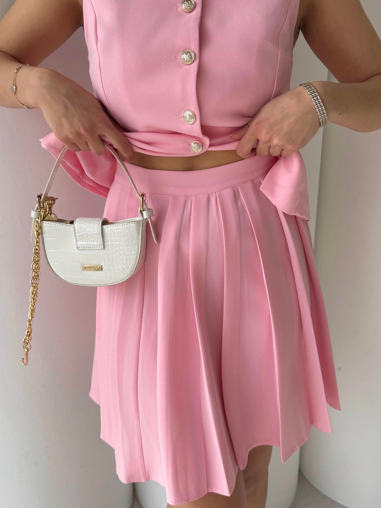 Charm Etekli Yelekli Takım Pembe