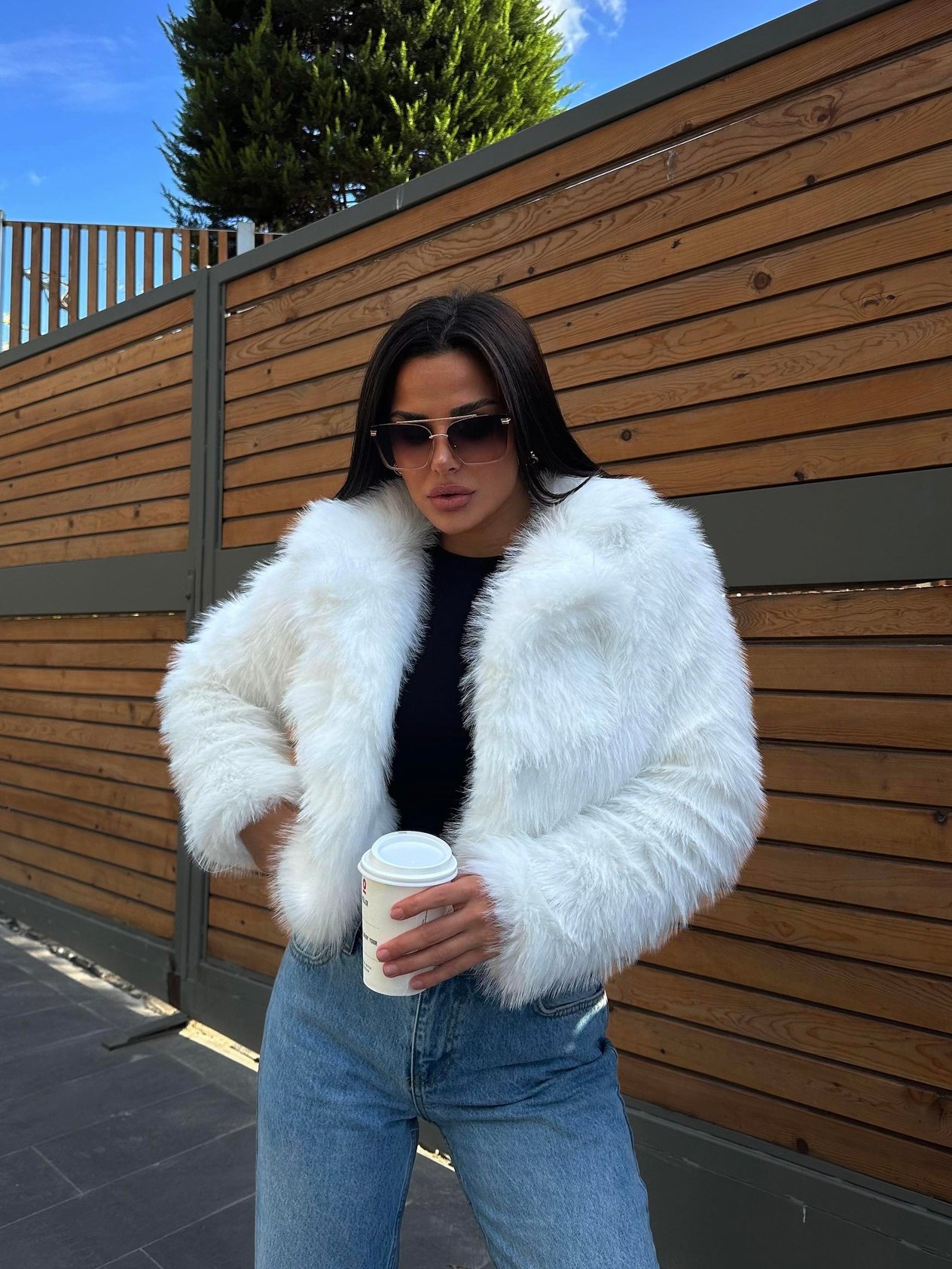 Crop Mini Kürk Beyaz