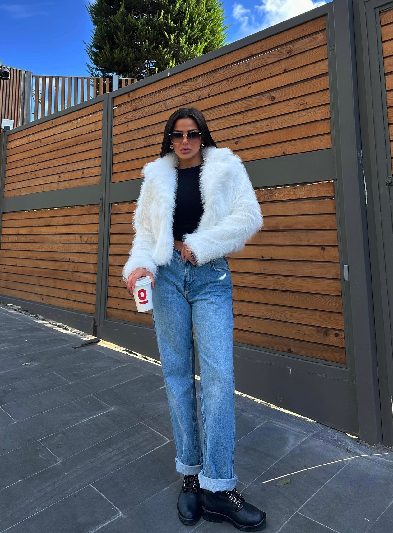 Crop Mini Kürk Beyaz
