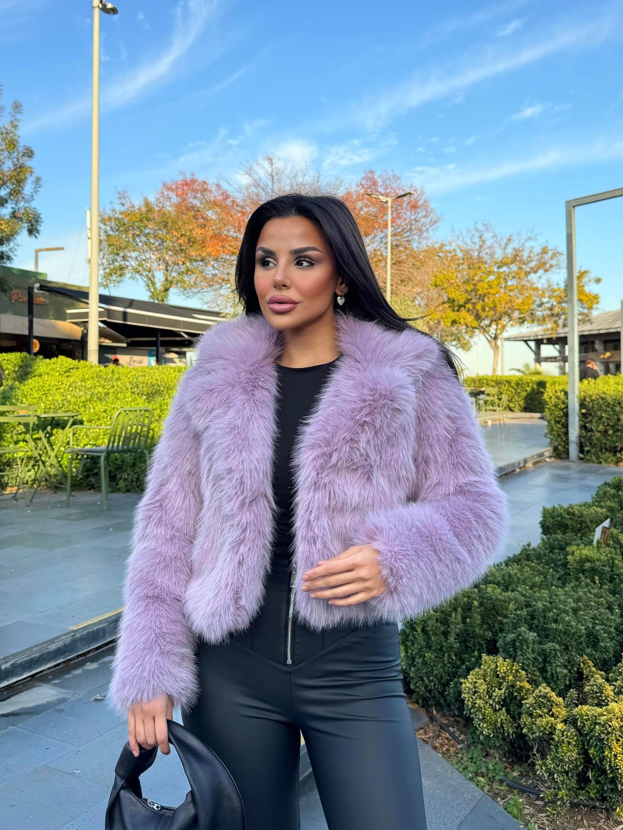 Crop Mini Kürk Lila