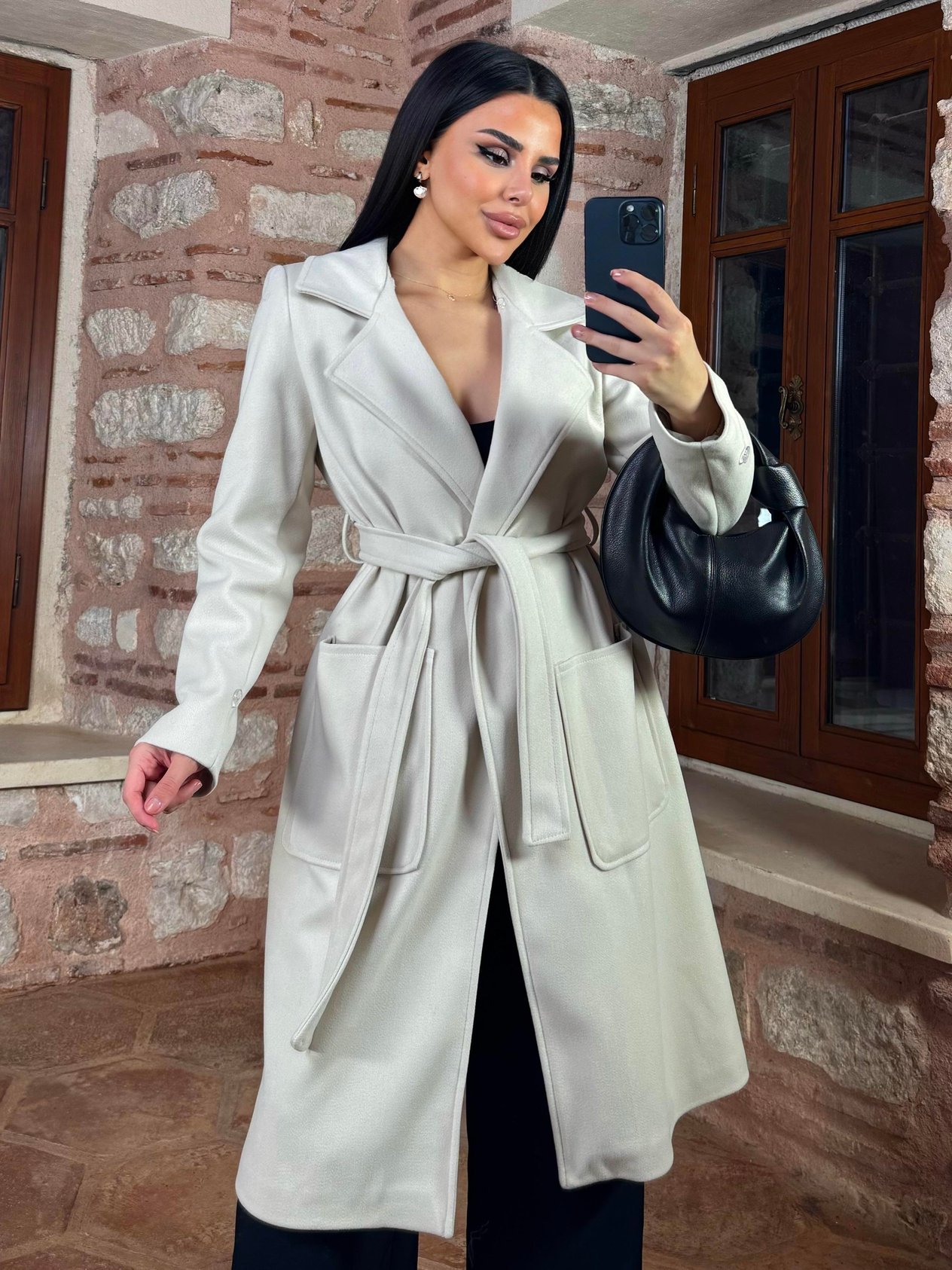 Grace Kürk Detaylı Kaşe Kaban Bej