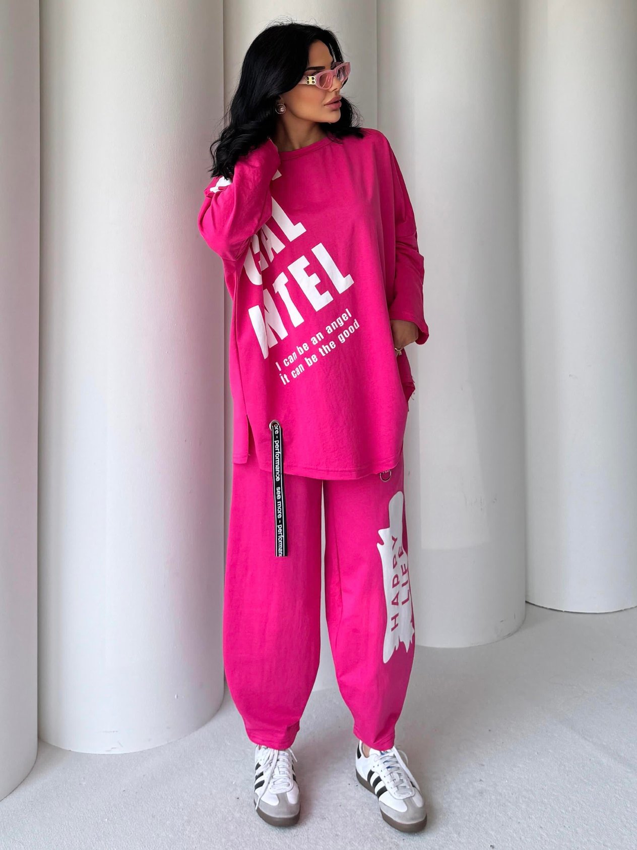 İntel Yazı Detaylı Oversize Spor Takım Pembe 