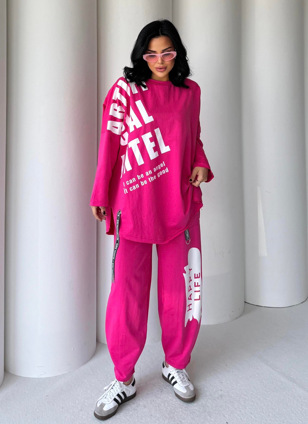 İntel Yazı Detaylı Oversize Spor Takım Pembe 