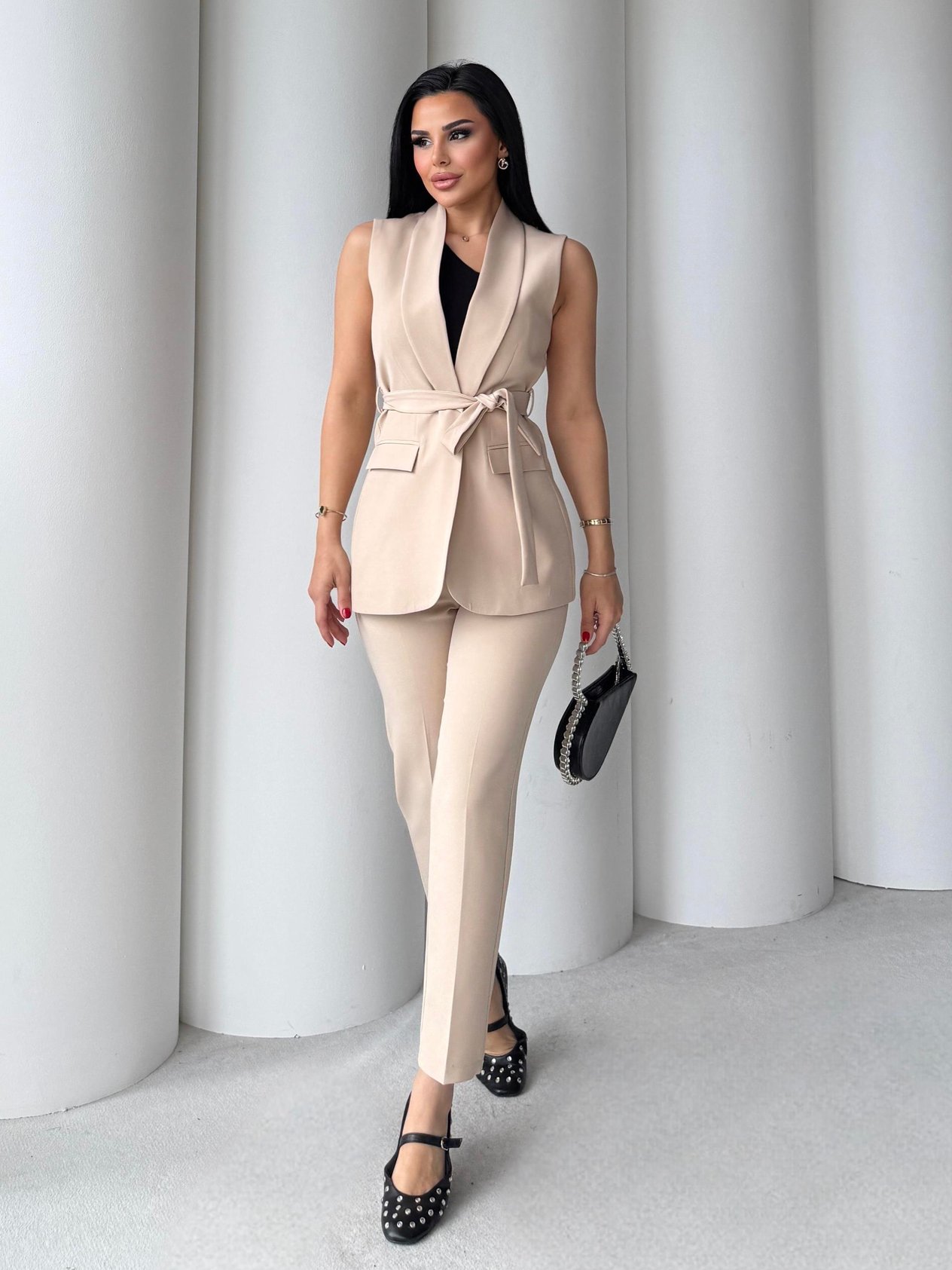 Karolin Yelekli Takım Bej