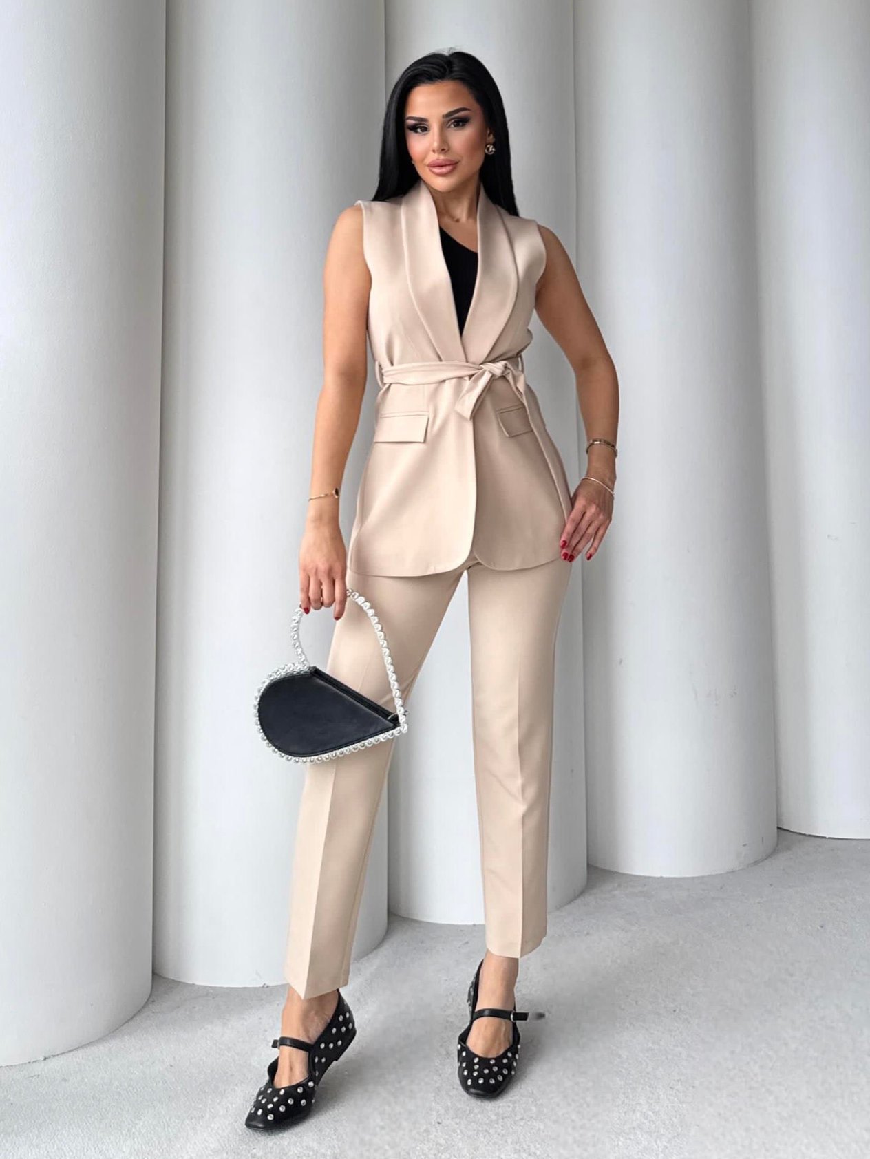 Karolin Yelekli Takım Bej