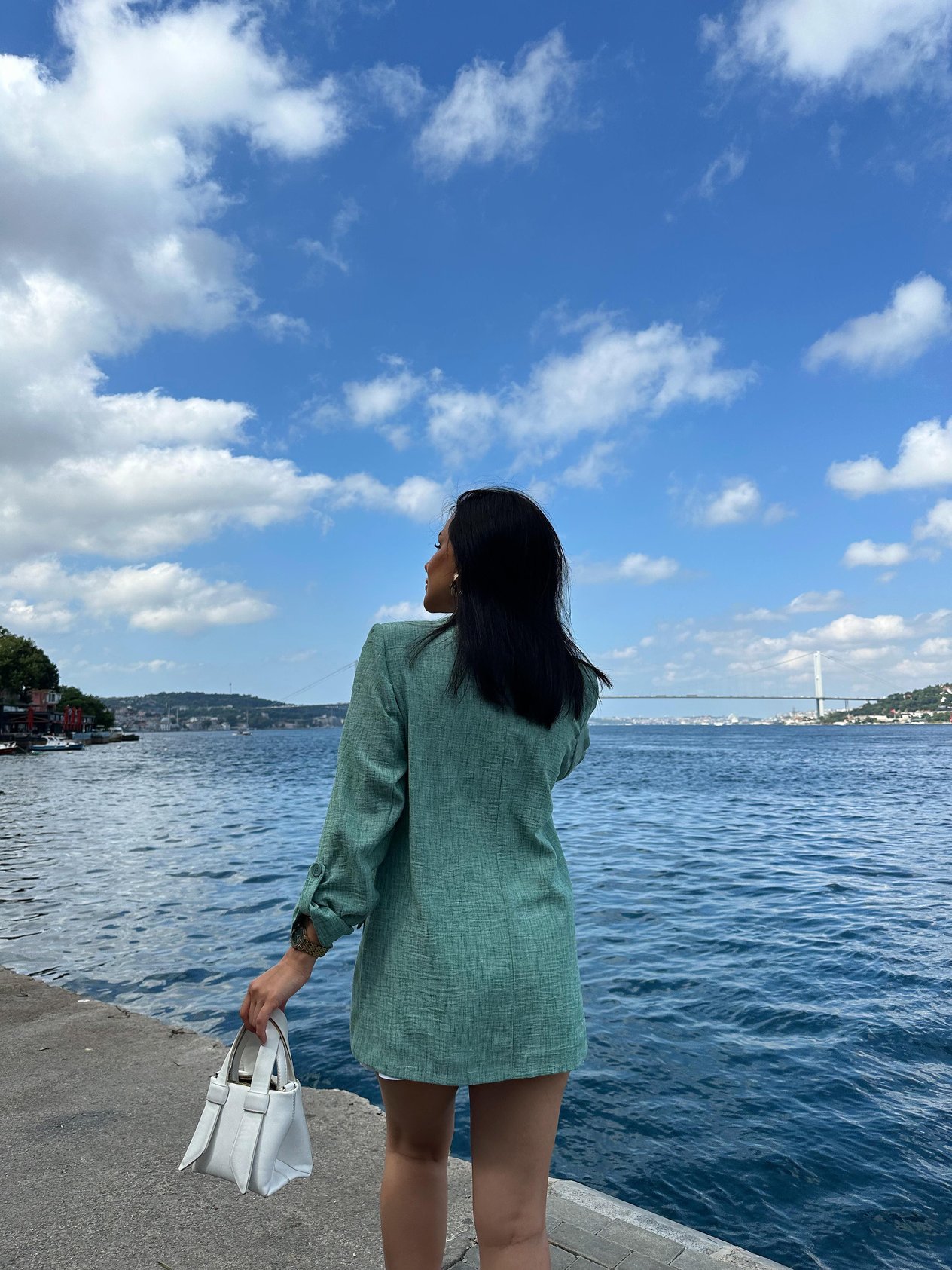 Keten Blazer Ceket Mint Yeşili