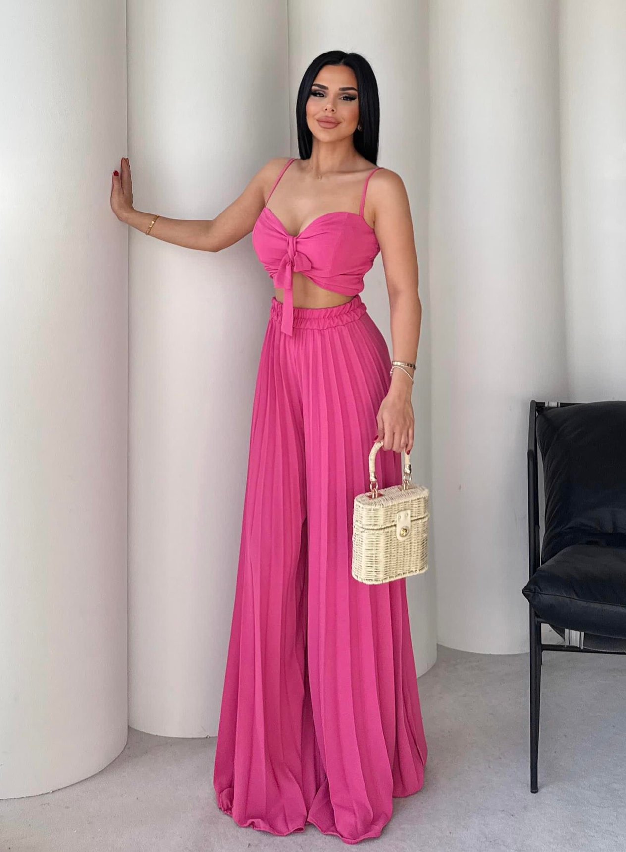 Loren Tasarım Crop Takım Pembe