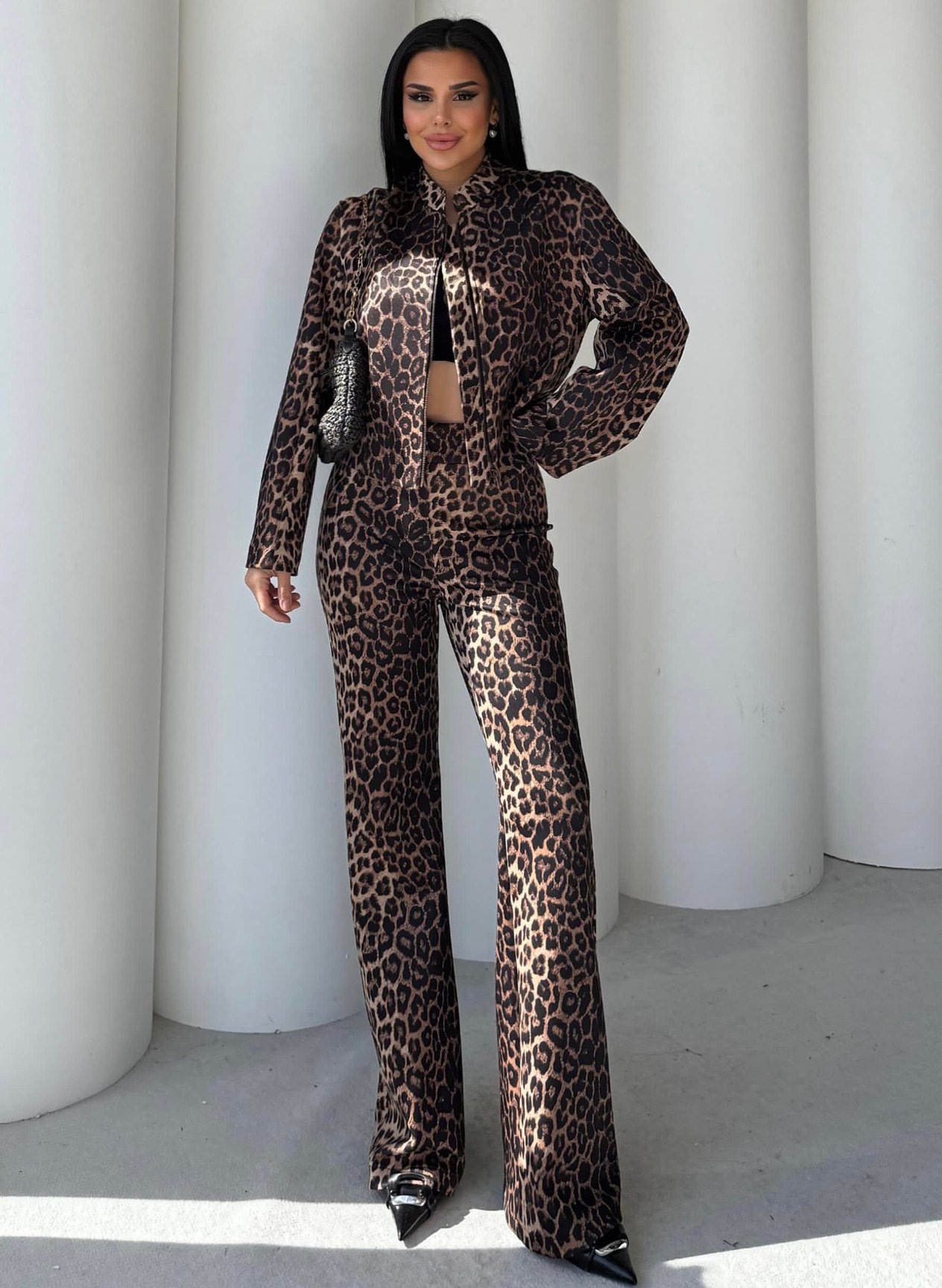 Lors Crop Ceket Pantolonlu Takım Leopar Desen