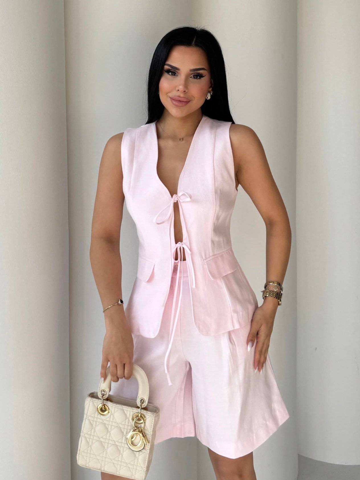 Maxi Bağlama Detaylı İkili Takım Pembe