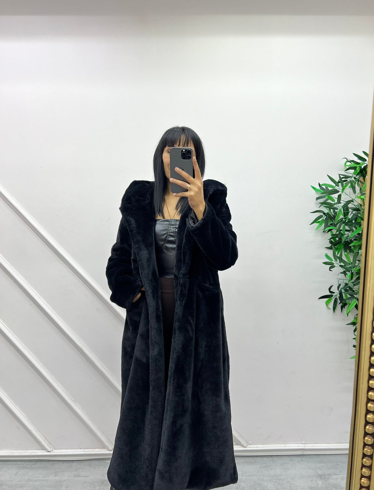Melbourne  Peluş Kürk Kaban Siyah