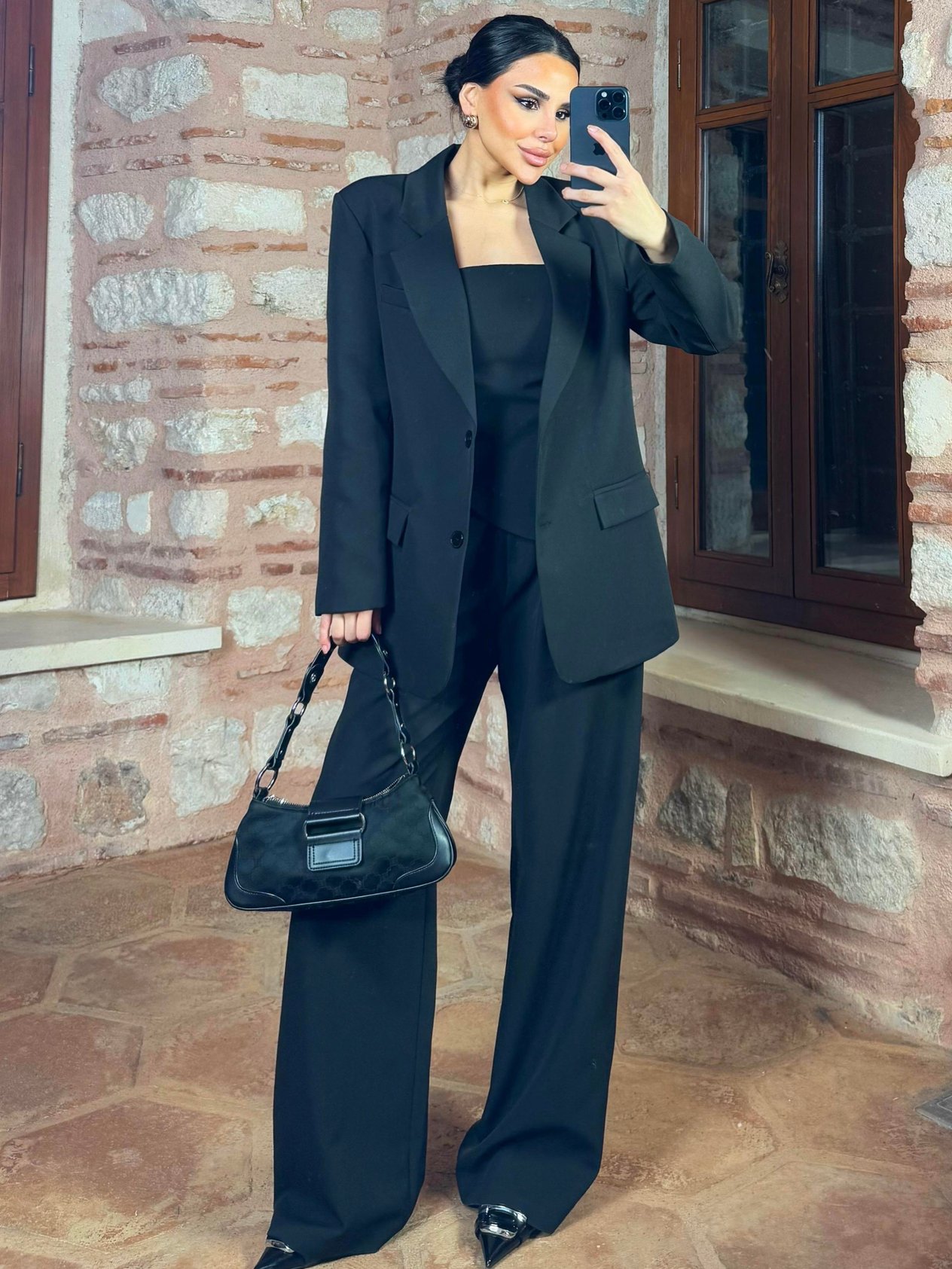 Nazy Üçlü Blazer Ceketli Şık Takım Siyah