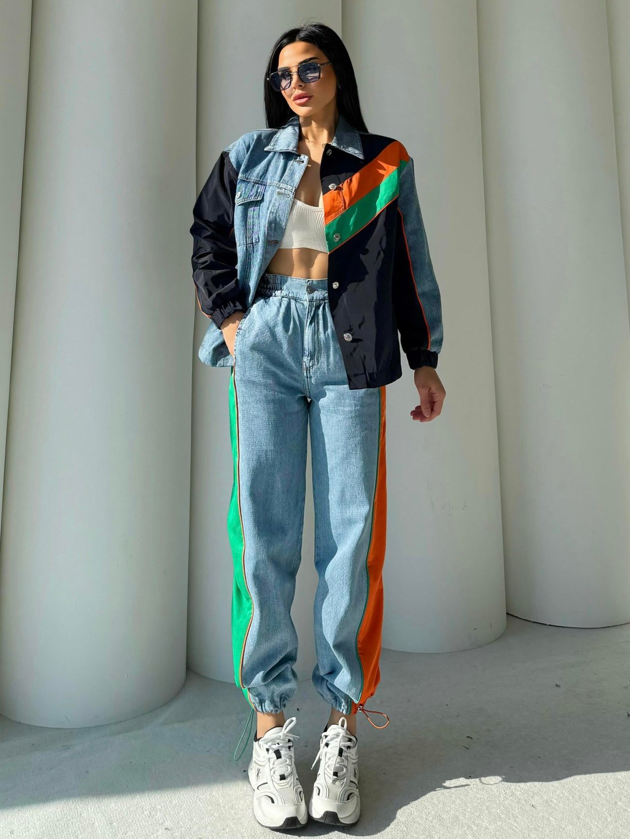 Noor Paraşüt Detaylı Denim Takım Lacivert