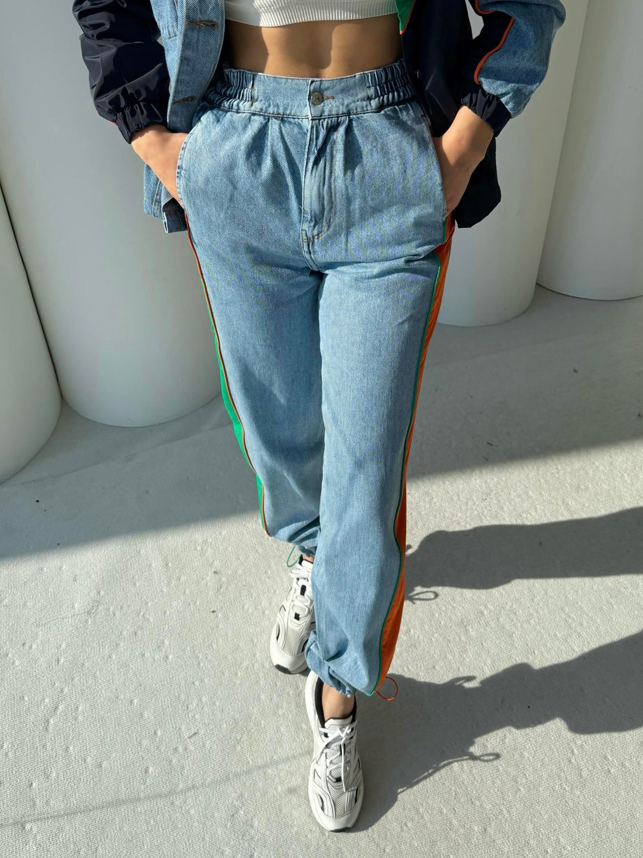 Noor Paraşüt Detaylı Denim Takım Lacivert