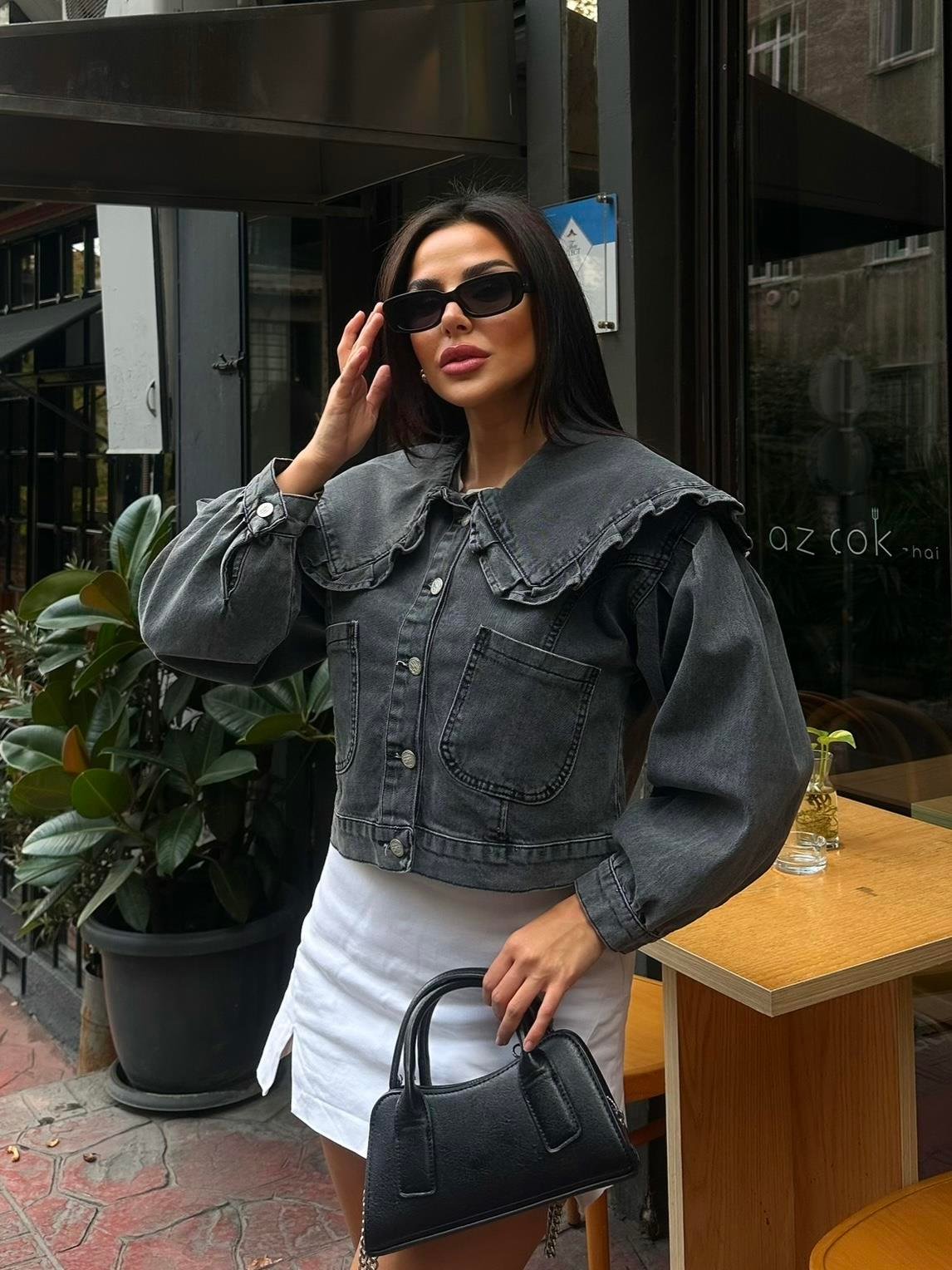 Poni Denim Oversize Ceket Gri