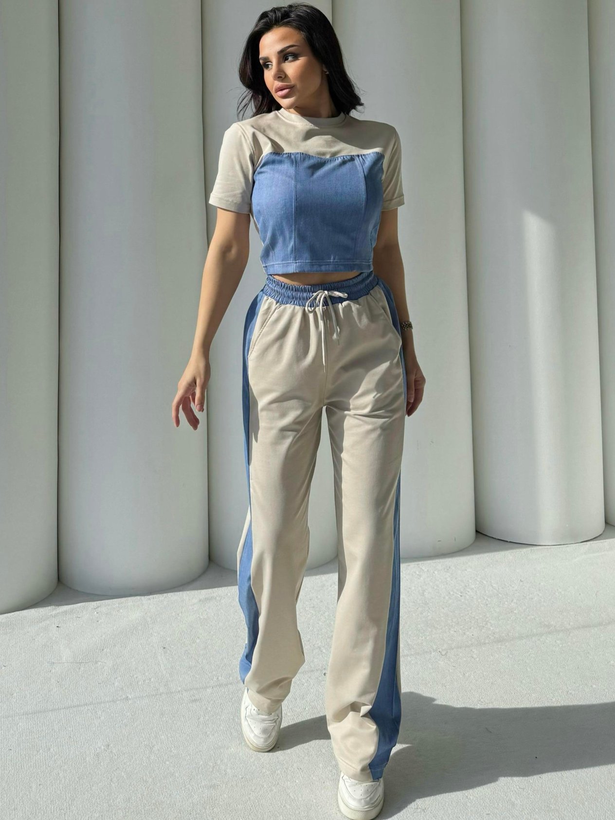 Quas Denim Detaylı Takım Bej