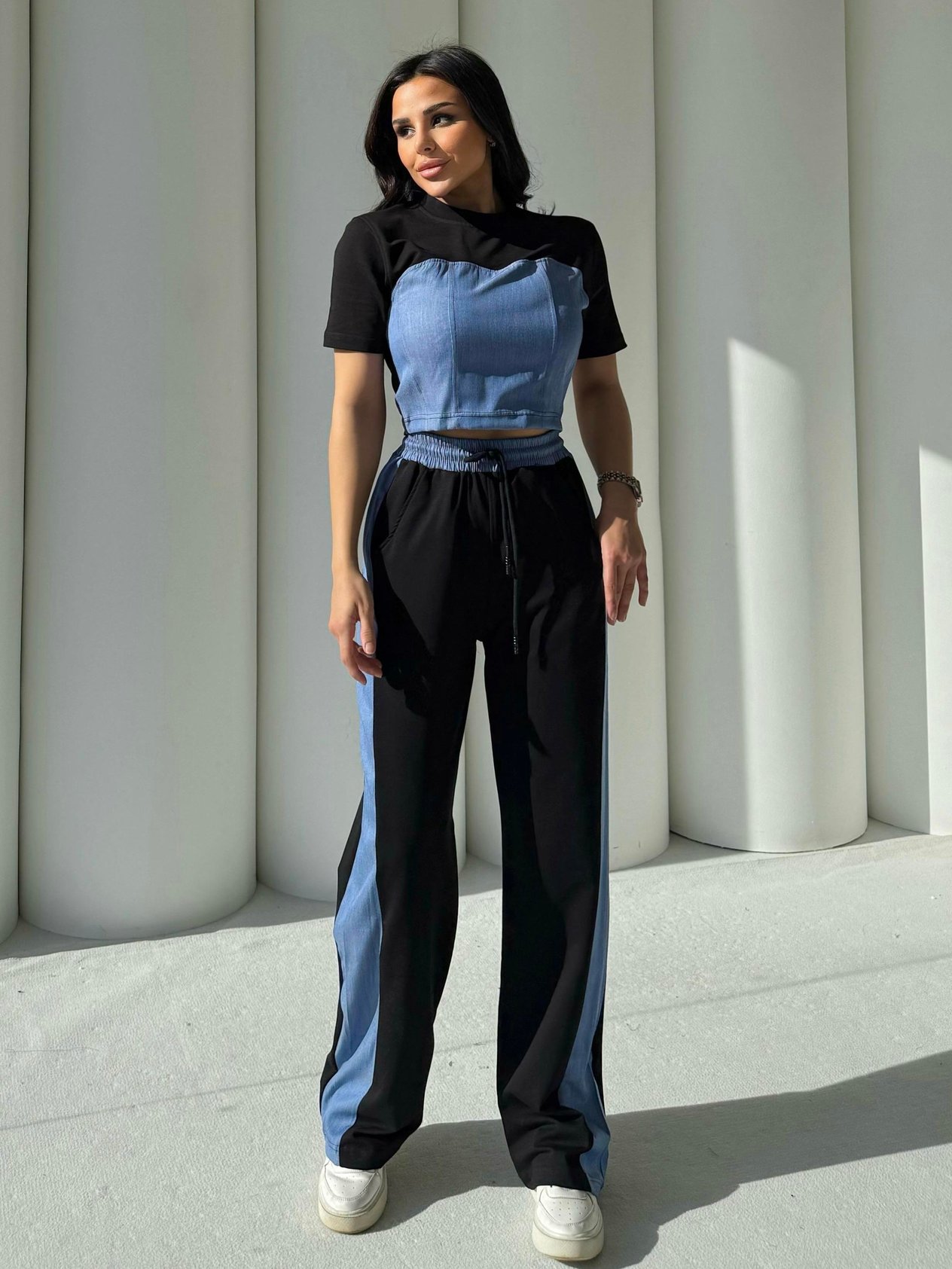 Quas Denim Detaylı Takım Siyah