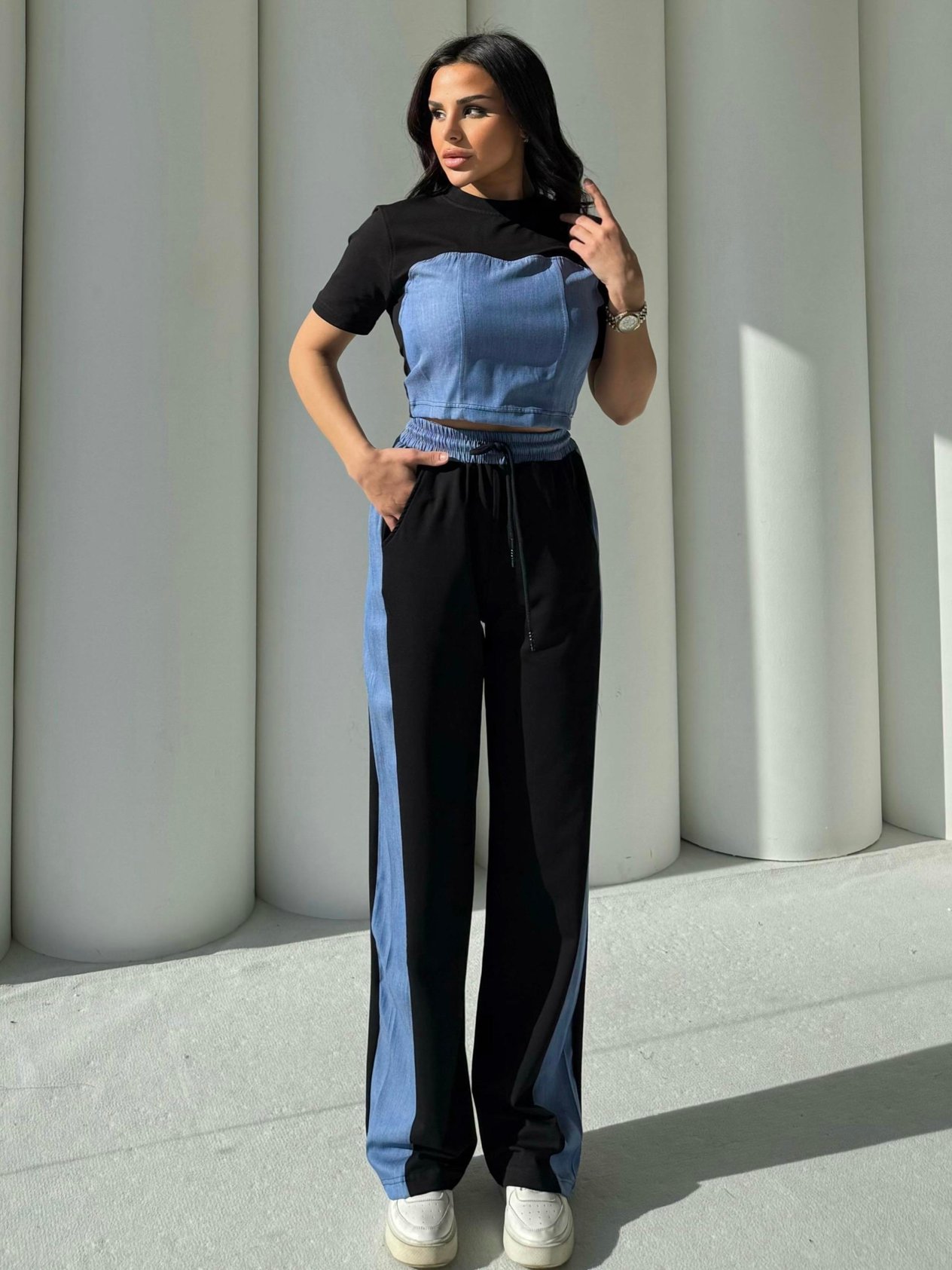 Quas Denim Detaylı Takım Siyah